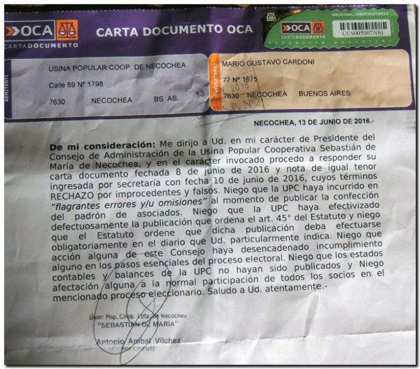 carta documento de la upc a socios