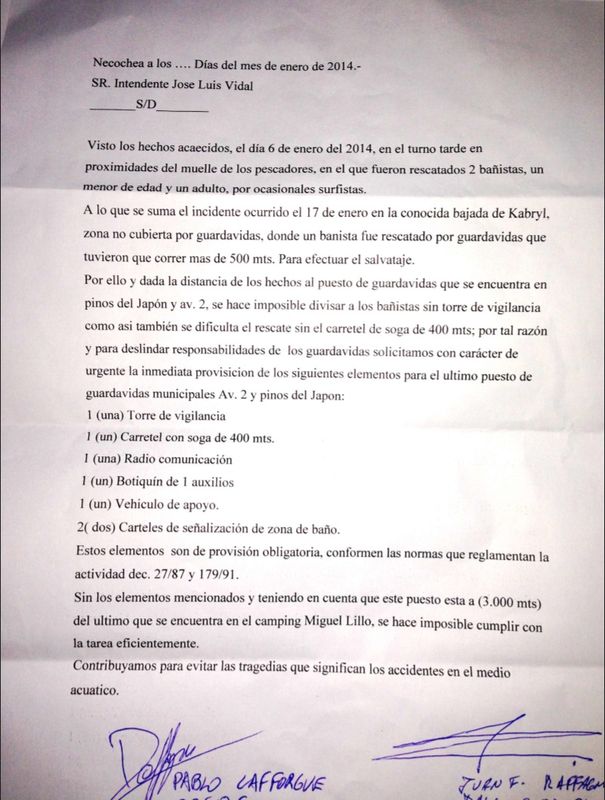NECOCHEA: Presentación por deficiencias en el servicio de Guardavidas