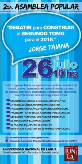 POLÍTICA: Segunda Asamblea Popular “Debatir para construir el segundo tomo para el 2015.”
