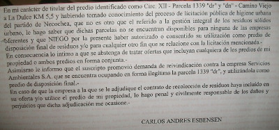 NECOCHEA: Carta documento al poder político