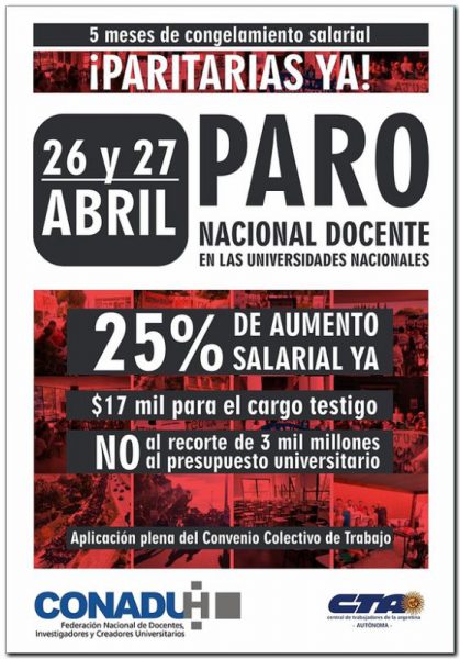 PARO NACIONAL docente en las Universidades Nacionales
