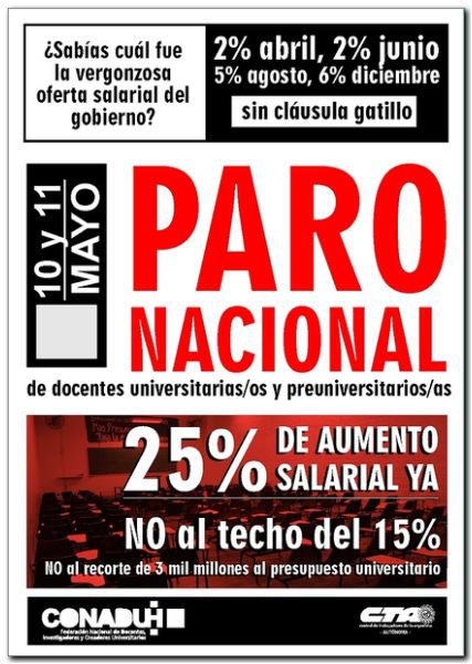CONADU Histórica continúa el plan de lucha con otro paro de 48 horas, 10 y 11 de mayo