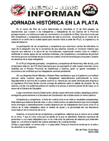 CASINO: Importante movilización