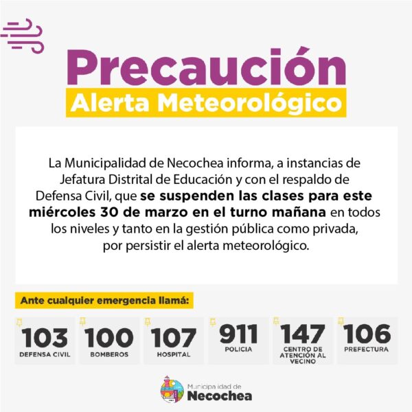 NECOCHEA: Se suspenden las clases