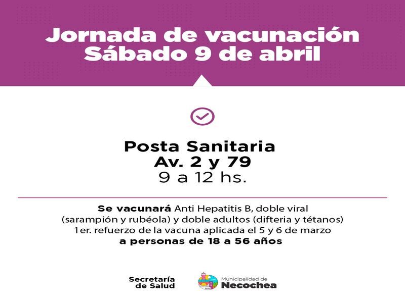 NECOCHEA: Vacunación este sábado