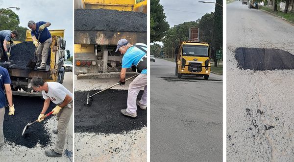 Trabajos de bacheo en la Ruta 80
