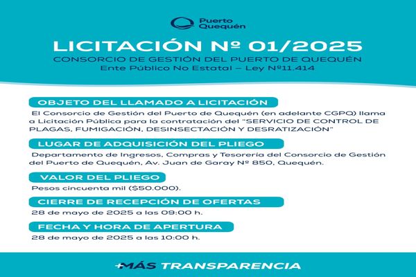 PUERTO QUEQUÉN: Licitación para control de plagas