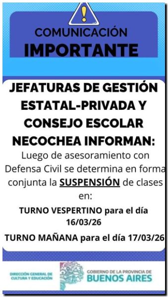 ÚLTIMO MOMENTO: Suspenden las clases en la ciudad por el temporal