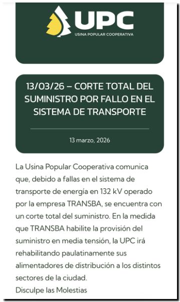 Corte masivo de energía en Necochea