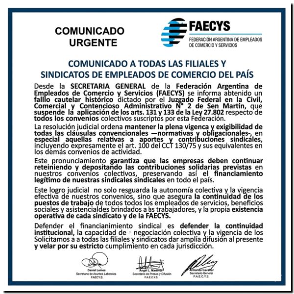 Fallo judicial clave a favor del sindicato de comercio
