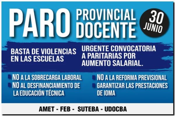 PARO DOCENTE: Sin clases en escuelas estatales